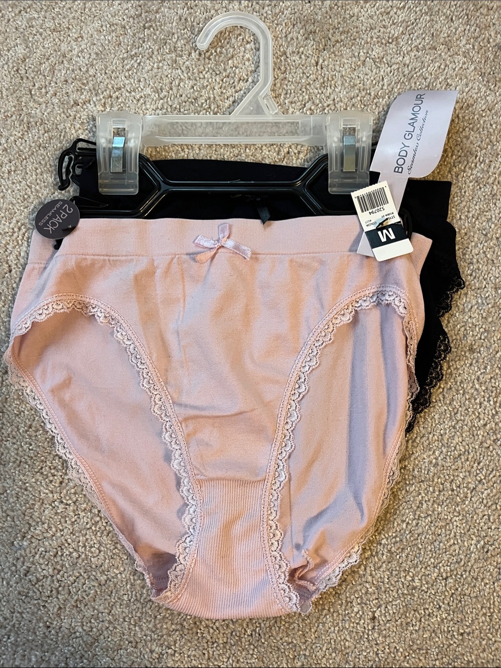 NWT Body Glamour Cotton Bikini Panty Duo - Light Pink & Black